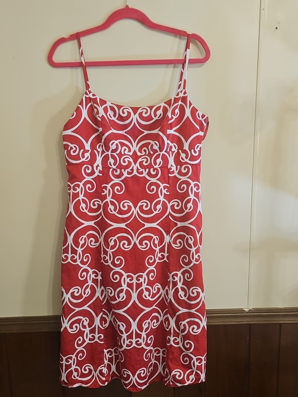 Ann Taylor Fuchsia White Scroll Print Spaghetti Strap Dress Size 10 - Picture 6 of 8